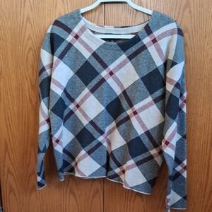 Rachel Zoe Plaid Oversized Knit Sweater in Gray, Cream & Burgundy Size M